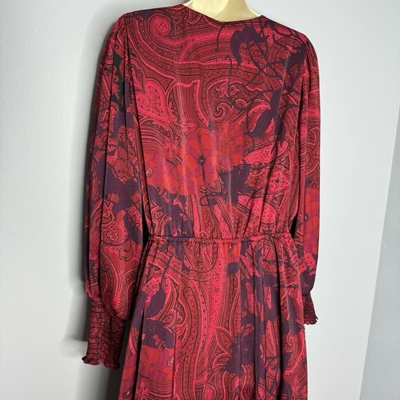 Kobi Halperin Cher Maureen V Neck  Printed Long Sleeves Midi Dress Dark Sz L - Picture 11 of 15